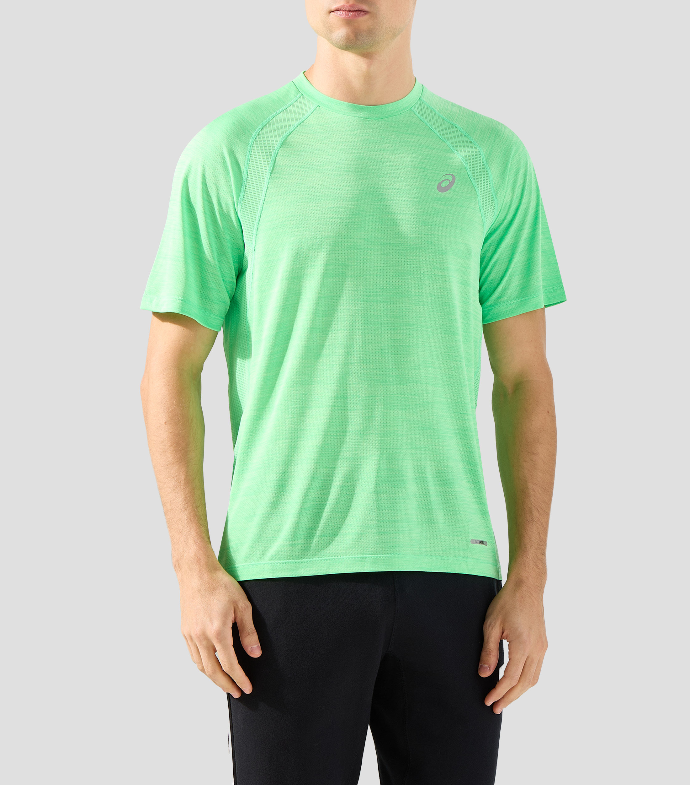 Playera para correr cuello redondo manga corta jaspeada Hombre